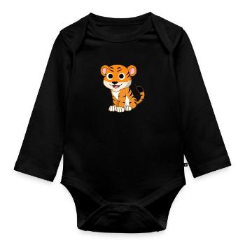 Kleiner Tiger Babytiger Tigerbaby Comic Cartoon - Baby Bio-Langarm-Body - Schwarz - Vorne