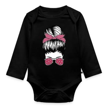Retro Rockabilly Girl Gift - Organic Longsleeve Baby Bodysuit - black - Front