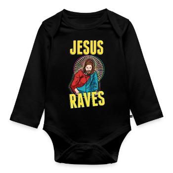 Jesus raves EDM Techno Rave party glow - Organic Longsleeve Baby Bodysuit - black - Front