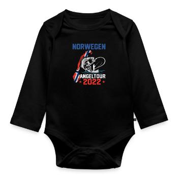 Norwegen Angeltour 2022 Angeln in Norwegen - Baby Bio-Langarm-Body - Schwarz - Vorne