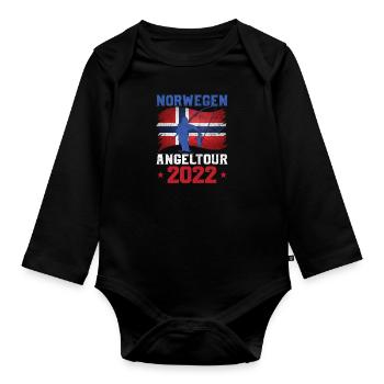 Norwegen Angeltour 2022 Angeltrip nach Norwegen - Baby Bio-Langarm-Body - Schwarz - Vorne