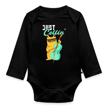 Lustiges Cello-Katzen-Design für Cello-Spieler - Baby Bio-Langarm-Body - Schwarz - Vorne