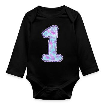 First birthday - Organic Longsleeve Baby Bodysuit - black - Front