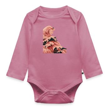 The Great Wave off Kanagawa - Lava - Organic Longsleeve Baby Bodysuit - mauve - Front