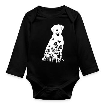 Labrador Blumenmuster Silhouette Hund Lover Geschenk - Baby Bio-Langarm-Body - Schwarz - Vorne