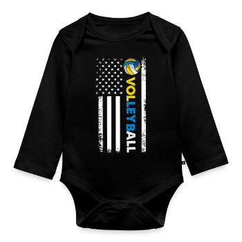 Volleyball USA Flagge Volleyballtrainer - Baby Bio-Langarm-Body - Schwarz - Vorne