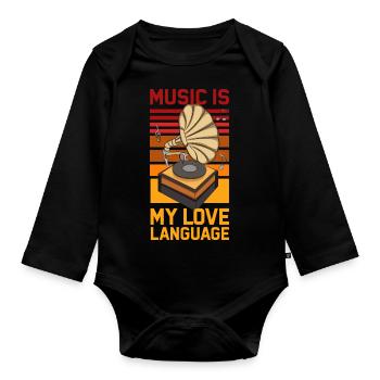 music is my love language ( gramophone ) - Organic Longsleeve Baby Bodysuit - black - Front