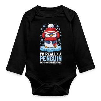 Je suis vraiment un pingouin mignon pingouin d’hiver - Body Bébé bio manches longues - noir - Devant