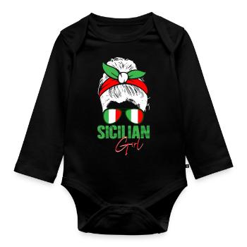 Sicile Fille Femme Sicilienne Italie - Body Bébé bio manches longues - noir - Devant