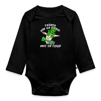 Früher war ich normal und heute habe ich Ziegen - Baby Bio-Langarm-Body - Schwarz - Vorne