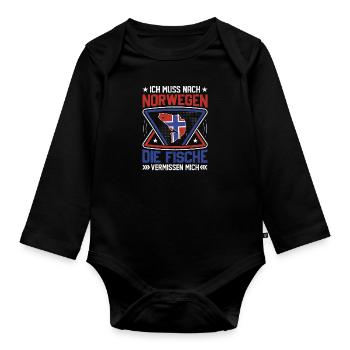 Ich muss nach Norwegen Angeln - Baby Bio-Langarm-Body - Schwarz - Vorne
