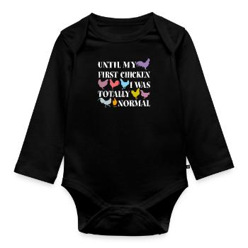 Chicken silhouettes and chicken saying - Organic Longsleeve Baby Bodysuit - black - Front