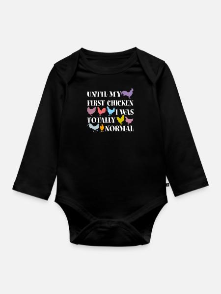 Hühnersilhouetten und Hühnerspruch - Baby Bio-Langarm-Body - Schwarz