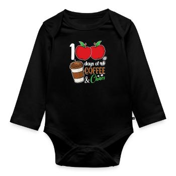 100 Days of Coffee & Chaos School Teacher - Organic Longsleeve Baby Bodysuit - black - Front