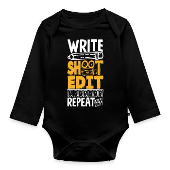 Write Shoot Edit Repeat Filmmaker - Baby Bio-Langarm-Body - Schwarz - Vorne