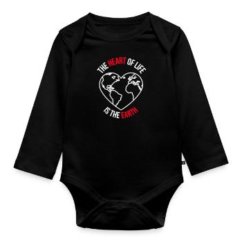 The heart of life is the earth (white) - Organic Longsleeve Baby Bodysuit - black - Front