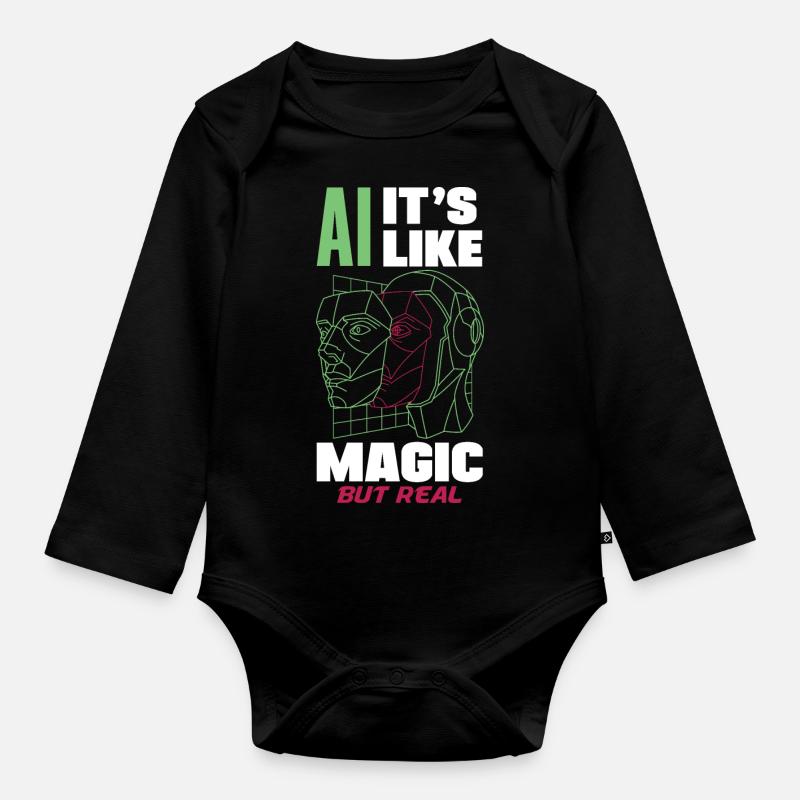 Ai It's Like Magic But Real Computer Science - Organic Longsleeve Baby Bodysuit - black