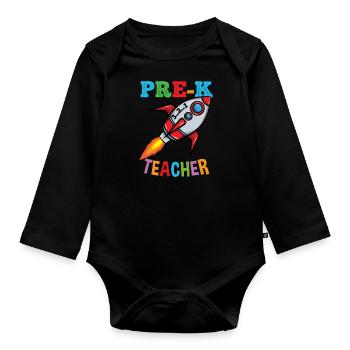 Space Pre K Teacher Preschool Back To School - Baby Bio-Langarm-Body - Schwarz - Vorne