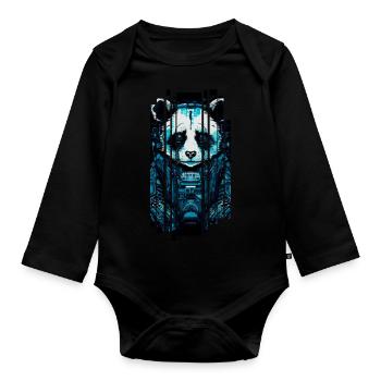 Cyber-Panda - Baby Bio-Langarm-Body - Schwarz - Vorne