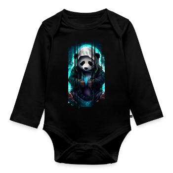 Animaux doux, cyber panda - Body Bébé bio manches longues - noir - Devant