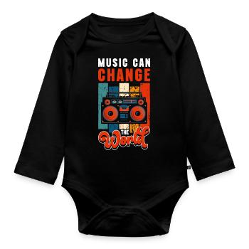 Casque de musique Love Bass - Body Bébé bio manches longues - noir - Devant