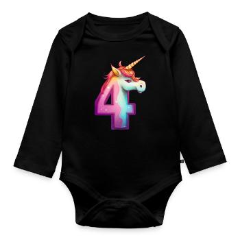 4e anniversaire de la licorne - Body Bébé bio manches longues - noir - Devant