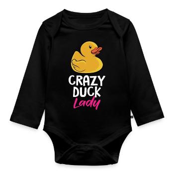 Crazy Rubber Duck Lady Funny Duckling Yellow Bath - Organic Longsleeve Baby Bodysuit - black - Front