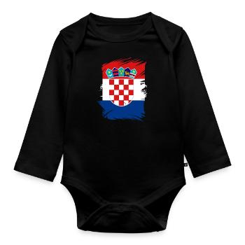 Kroatien Flagge Adria Zagreb Kroatische Fahne - Baby Bio-Langarm-Body - Schwarz - Vorne