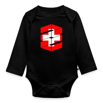Drapeau de la Suisse Vintage Croix Utilisé Look Suisse - Body Bébé bio manches longues - noir - Devant