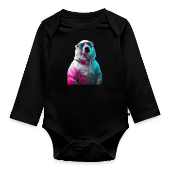 Polar Bear with Sunglasses Colorful Cool Polar Bear - Organic Longsleeve Baby Bodysuit - black - Front