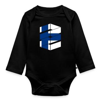 Drapeau de la Finlande Suomi Drapeau finlandais Aspect utilisé - Body Bébé bio manches longues - noir - Devant