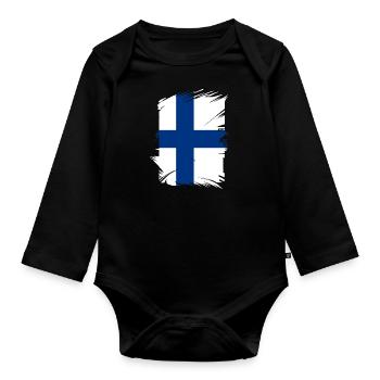 Finlande Drapeau Suomi Drapeau finlandais utilisé Look - Body Bébé bio manches longues - noir - Devant