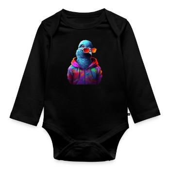 Colombe avec lunettes de soleil Coloré Cool Doves Oiseau - Body Bébé bio manches longues - noir - Devant