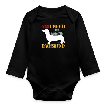 Oui, j’ai besoin de mon merveilleux teckel - Body Bébé bio manches longues - noir - Devant