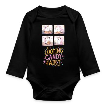 🦄 Licorne mignonne pillage bonbons fée 🍭 - Body Bébé bio manches longues - noir - Devant