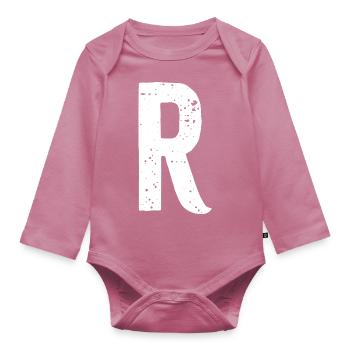 R Letter - Organic Longsleeve Baby Bodysuit - mauve - Front