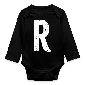 R Letter - Organic Longsleeve Baby Bodysuit - black - Front
