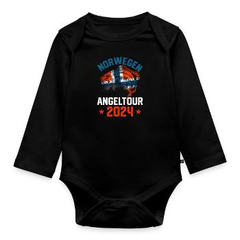 Norwegen Angeln Angelurlaub 2024 Angeltrip - Baby Bio-Langarm-Body - Schwarz - Vorne