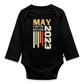 Mai 2023 - Cadeau anniversaire né en Mai 2023 Mai - Body Bébé bio manches longues - noir - Devant