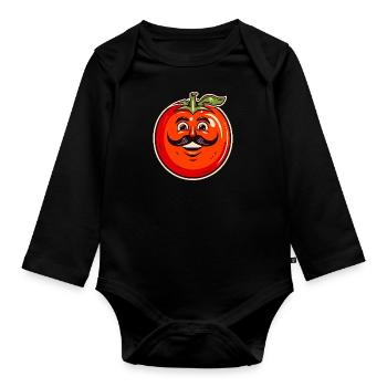 Tomate mit Schnurrbart - Baby Bio-Langarm-Body - Schwarz - Vorne