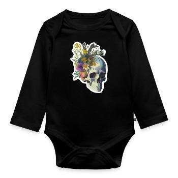 Human Skull & Flowers 9 - Organic Longsleeve Baby Bodysuit - black - Front
