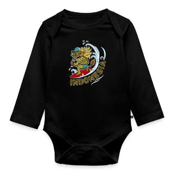 Indonesia Surfboard Summer Bali Barong Wave - Organic Longsleeve Baby Bodysuit - black - Front