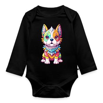 Colorful dog - Organic Longsleeve Baby Bodysuit - black - Front