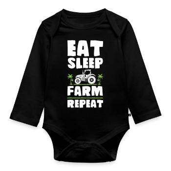 Eat Sleep Farm Repeat - Baby Bio-Langarm-Body - Schwarz - Vorne