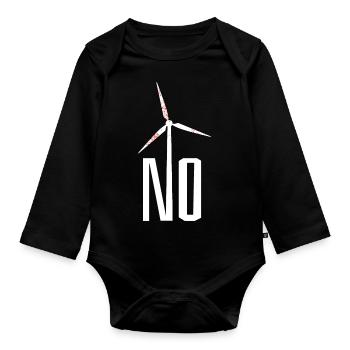 NO! Wind turbine no thanks - danger for birds - Organic Longsleeve Baby Bodysuit - black - Front