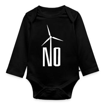 NO! Wind turbine no thanks - danger for birds - Organic Longsleeve Baby Bodysuit - black - Front