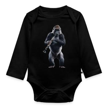 Gorilla Klarinette - Baby Bio-Langarm-Body - Schwarz - Vorne