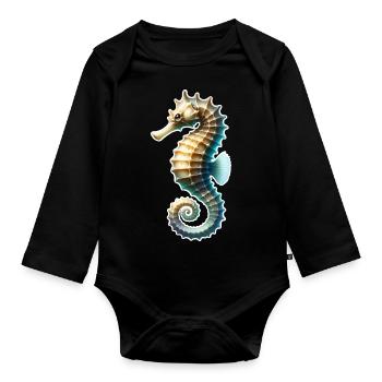 Seepferd - Baby Bio-Langarm-Body - Schwarz - Vorne