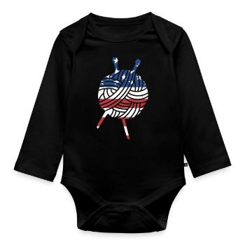 Knitter Us Flag Knitting - Organic Longsleeve Baby Bodysuit - black - Front