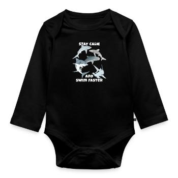 Stay calm and swim faster - Organic Longsleeve Baby Bodysuit - black - Front
